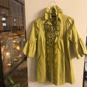 Green ruffled floral evening jacket